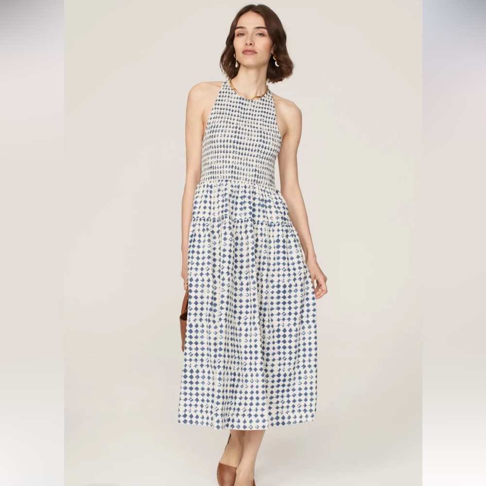 Madewell Blue and White Halter Midi Dress